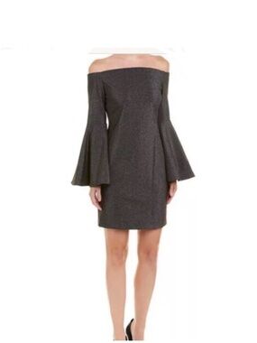 Vince Camuto Off-the-Shoulder Bell Sleeve Dress - Charcoal shimmer